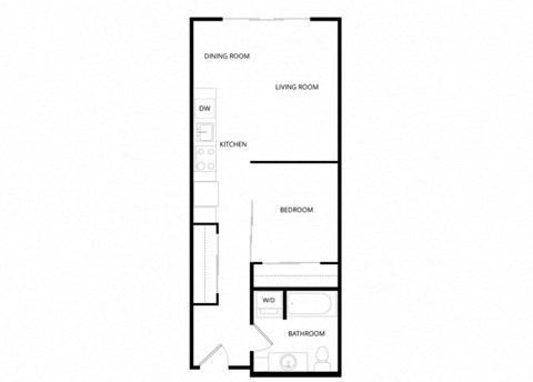 Floor plan for 1 bed, 1 bath, 590 sqft